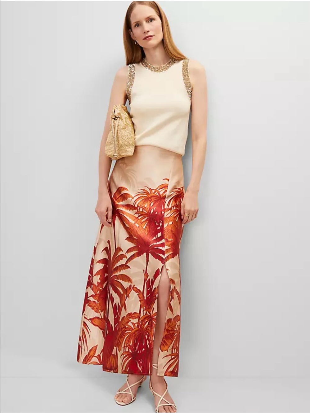 NWT Ann Taylor Studio Collection Silk Maxi Skirt in Tropical Print, Size 4